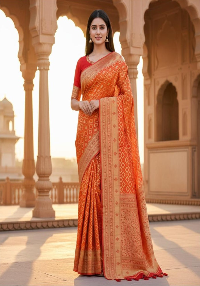 Azure Nazaakat Pattu Silk Orange, Green