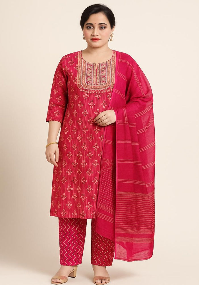 Festive Elegance Suit Set Red, Brown, Blue, Light Brown Size XL