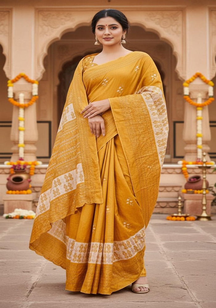 Mustard Heritage Handloom Saree