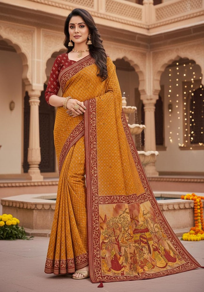 Royal Artwork Kalamkari Paper Silk Saree