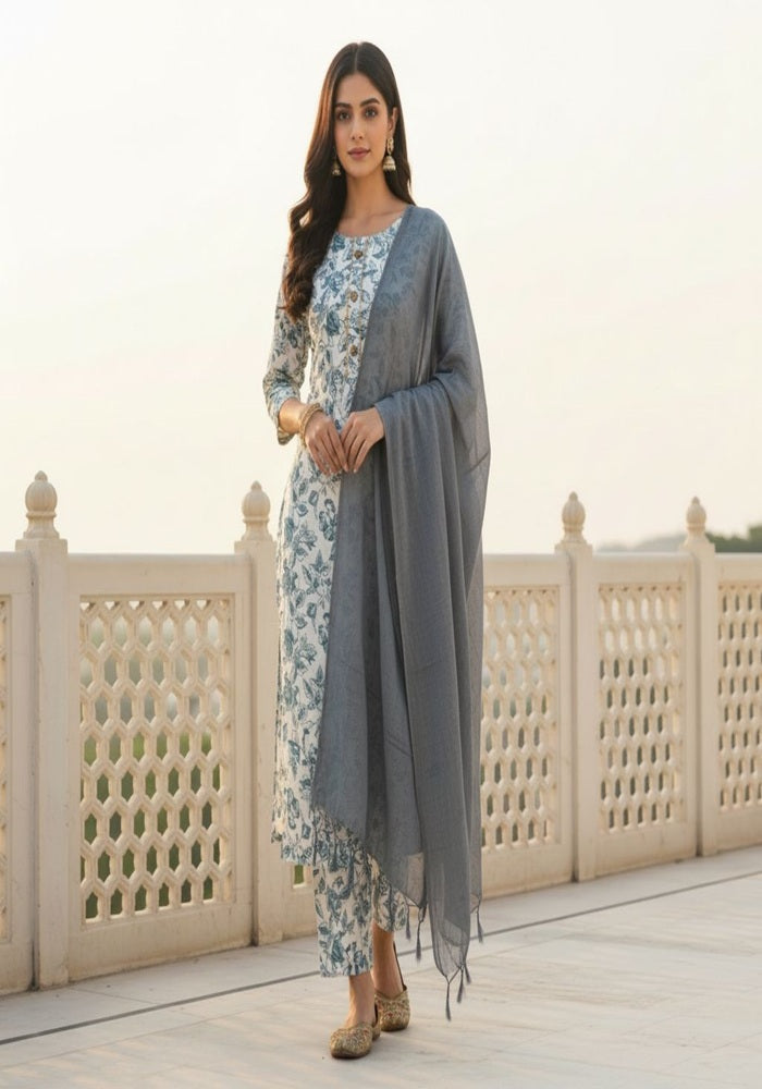 Premium Floral Printed Suit XL Gray, Green, Blue, Brown