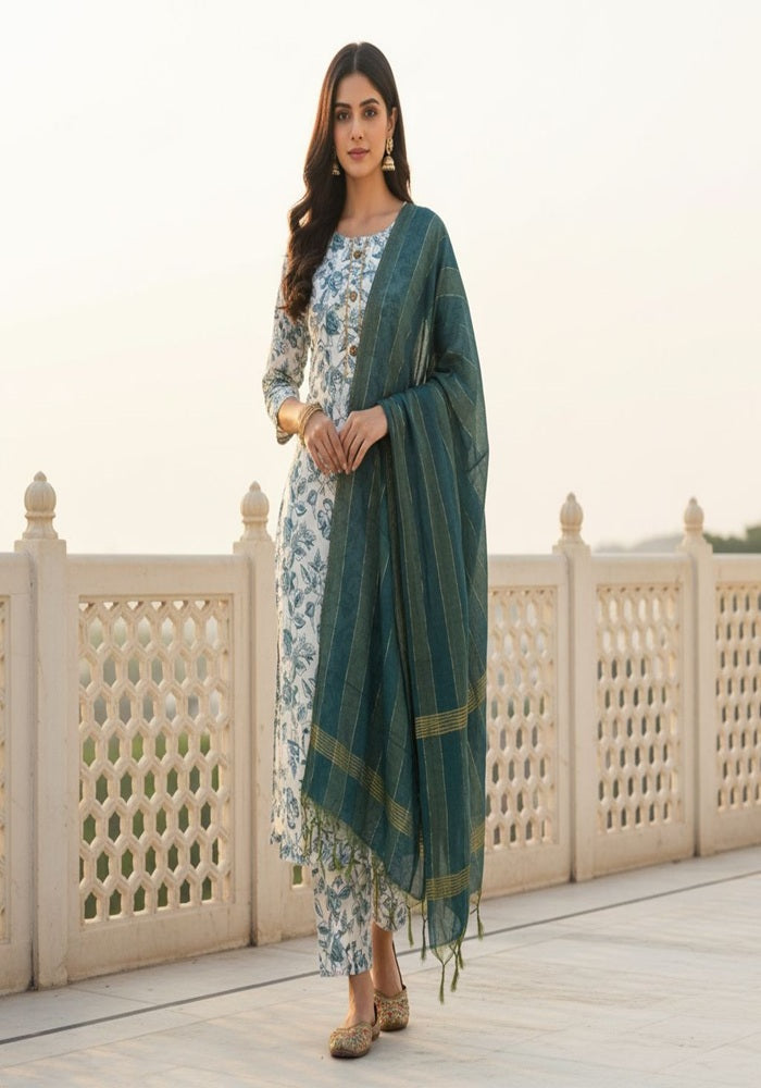 Premium Floral Printed Suit XL Gray, Green, Blue, Brown