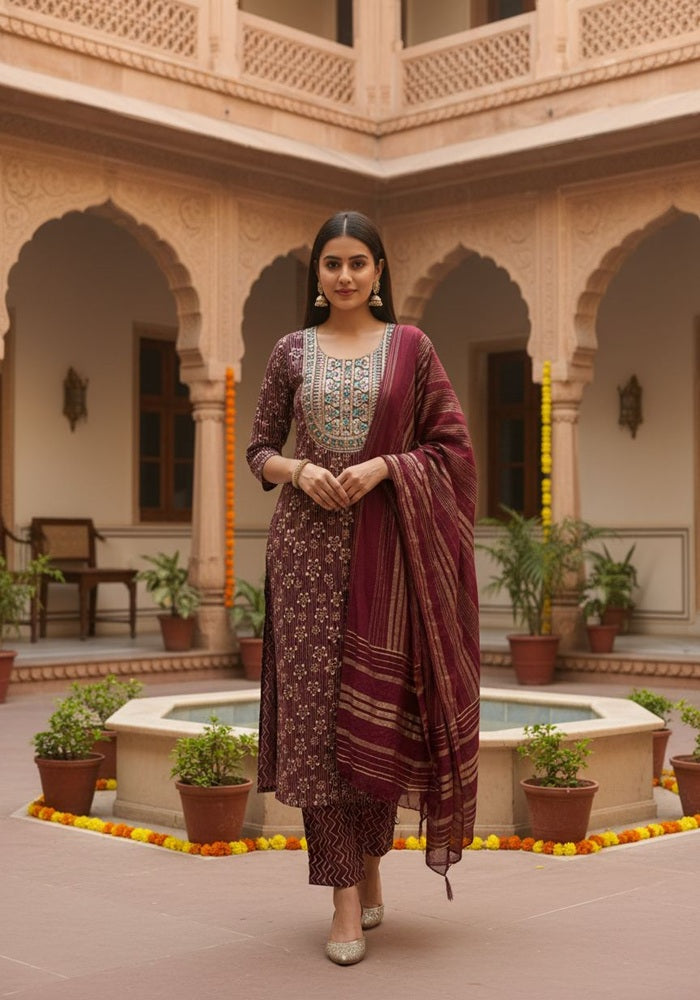 Festive Elegance Suit Set Pink, Brown, Blue, Light Brown Size L