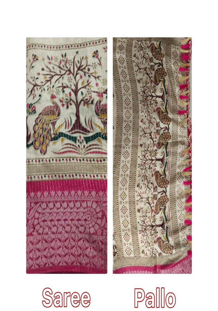 Ivory Peacock Banarasi Silk