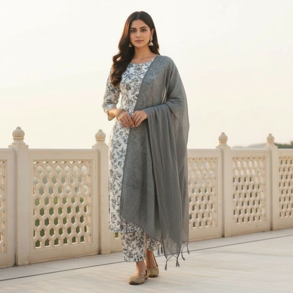 Premium Floral Printed Suit XL Gray, Green, Blue, Brown