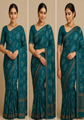 ZariLeaf Saree Blue, Green