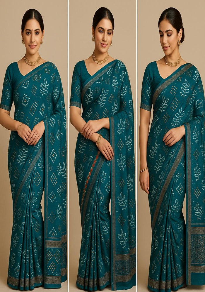 ZariLeaf Saree Blue, Green